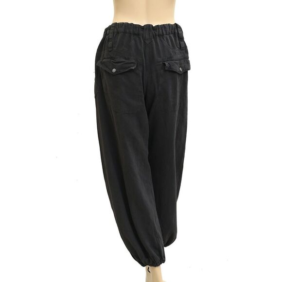 Free People Denim Jogger Trousers Pants Pull-On Mid-Rise Black Cotton XS 282616 - Picture 3 of 4